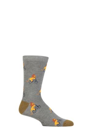Mens 1 Pair Thought Bamboo and Organic Cotton Animals on Bikes Socks Grey 7-11 Mens