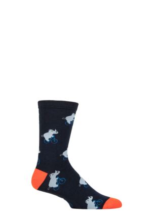 Mens 1 Pair Thought Bamboo and Organic Cotton Animals on Bikes Socks