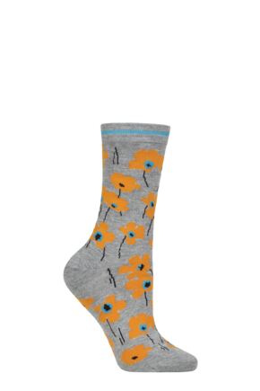 Ladies 1 Pair Thought Peggie Floral Bamboo and Organic Cotton Socks Grey 4-7 Ladies