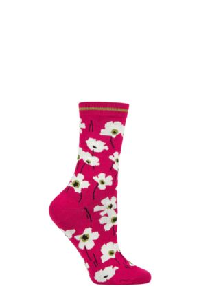 Ladies 1 Pair Thought Peggie Floral Bamboo and Organic Cotton Socks Magenta Pink 4-7 Ladies