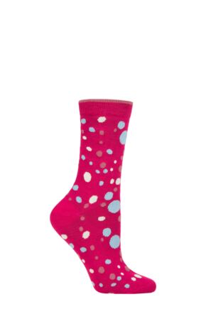 Ladies 1 Pair Thought Lucille Spots Bamboo and Organic Cotton Socks Magenta Pink 4-7 Ladies