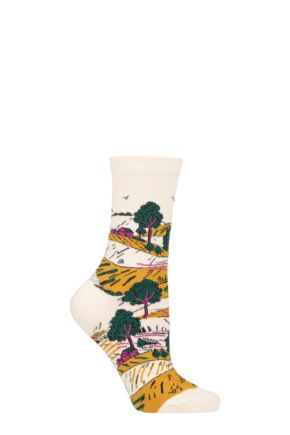 Ladies 1 Pair Thought Evetta Landscape Organic Cotton Socks Cream 4-7 Ladies