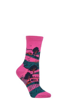 Ladies 1 Pair Thought Evetta Landscape Organic Cotton Socks Violet Pink 4-7 Ladies