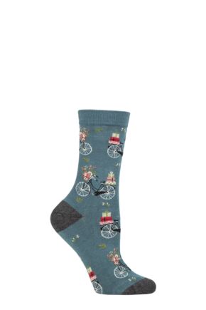 Ladies 1 Pair Thought Helen Bike Bamboo and Organic Cotton Socks Holly Green 4-7 Ladies