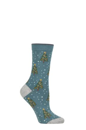 Ladies 1 Pair Thought Diana Christmas Tree Organic Cotton Socks Holly Green 4-7 Ladies