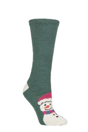 Ladies 1 Pair Thought Ella Christmas Recycled Polyester Socks Holly Green 4-7 Ladies