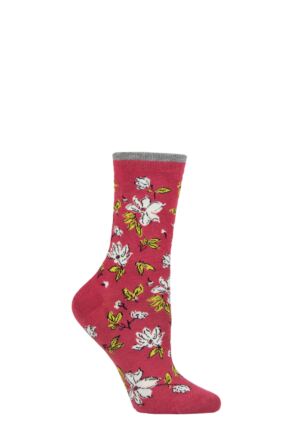 Ladies 1 Pair Thought Sketchy Floral Organic Cotton and Bamboo Socks Blush Pink 4-7 Ladies