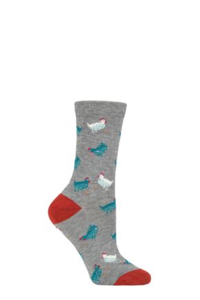 Ladies 1 Pair Thought Cute Chicken Organic Cotton and Bamboo Socks Mid Grey 4-7 Ladies