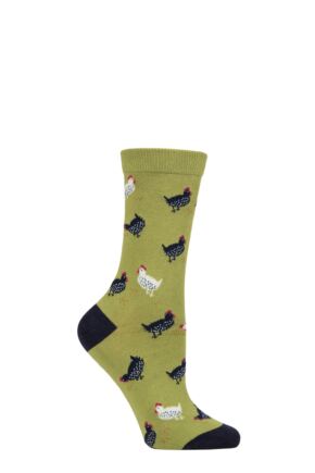 Ladies 1 Pair Thought Cute Chicken Organic Cotton and Bamboo Socks Pea Green 4-7 Ladies