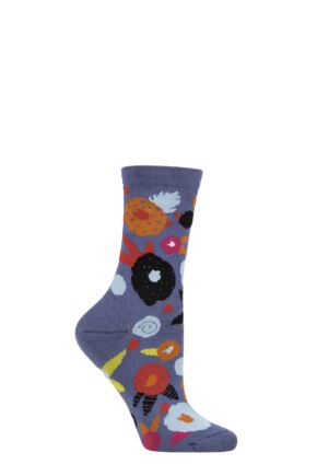 Ladies 1 Pair Thought Abstract Floral Organic Cotton Socks Blueberry 4-7 Ladies