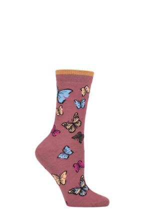 Ladies 1 Pair Thought Butterfly Organic Cotton Socks Dark Purple 4-7 Ladies