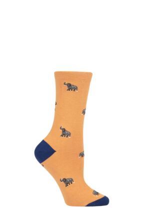 Ladies 1 Pair Thought Wild Animals Organic Cotton Socks Mango Yellow 4-7 Ladies