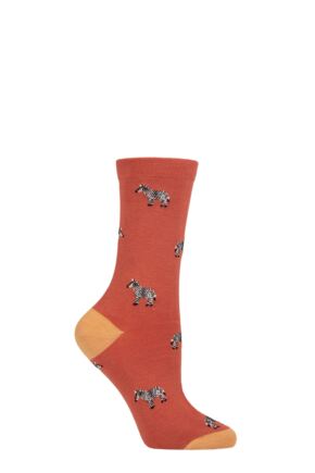 Ladies 1 Pair Thought Wild Animals Organic Cotton Socks Plaster Orange 4-7 Ladies