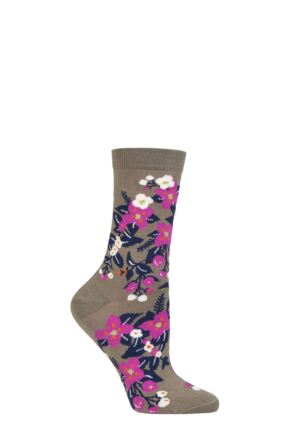 Ladies 1 Pair Thought Arya Bamboo Floral Socks Olive Green  4-7