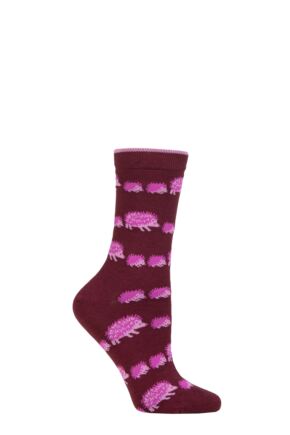 Ladies 1 Pair Thought Hadley Bamboo Hedgehog Socks Aubergine Purple  4-7