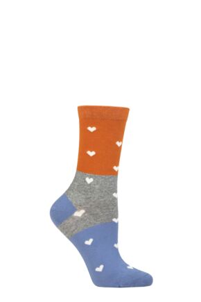 Ladies 1 Pair Thought Nova Organic Cotton Heart Socks Harvest Orange 4-7