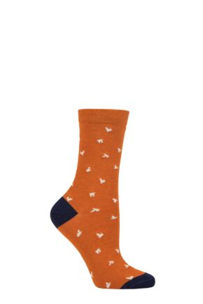 Ladies 1 Pair Thought Wren Bamboo Bird Socks Harvest Orange 4-7