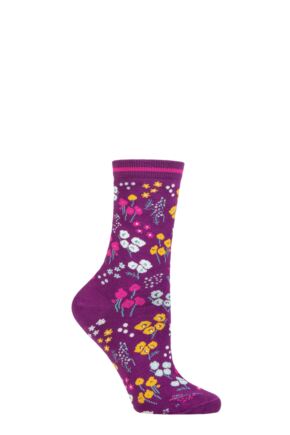 Ladies 1 Pair Thought Laney Floral Organic Cotton Socks Deep Purple  4-7