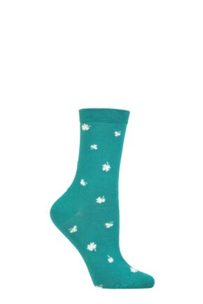 Ladies 1 Pair Thought Niamh Clover Bamboo Socks Peacock Green 4-7