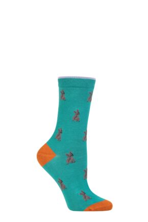 Ladies 1 Pair Thought Kenna Dog Bamboo Socks Peacock Green 4-7