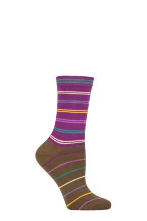 Ladies 1 Pair Thought Lauryn Fine Stripe Bamboo Socks Plum Purple 4-7