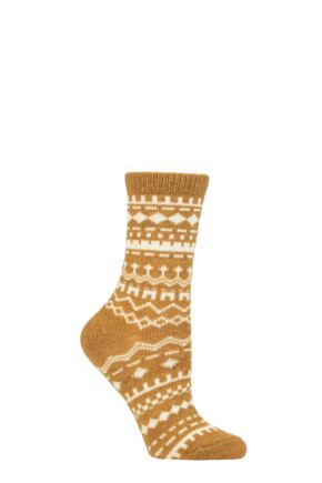 Ladies 1 Pair Thought Archa Patterned Wool Socks Straw Yellow 4-7