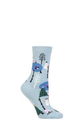 Ladies 1 Pair Thought Gloria Christmas Scene Organic Cotton Socks Foam Blue 4-7