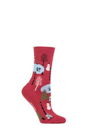 Ladies 1 Pair Thought Gloria Christmas Scene Organic Cotton Socks