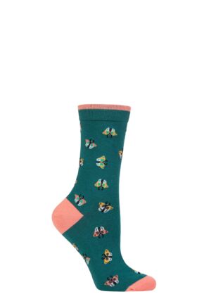 Ladies 1 Pair Thought Organic Cotton Bug Socks Malachite Green 4-7 Ladies