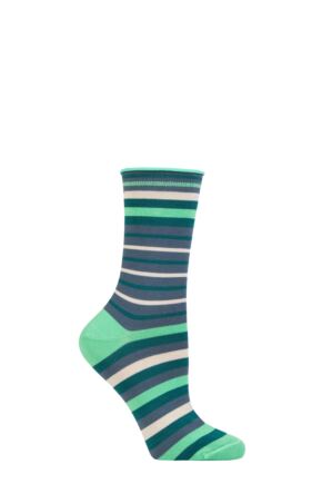 Ladies 1 Pair Thought Bamboo and Organic Cotton Striped Socks Misty Blue 4-7 Ladies