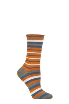 Ladies 1 Pair Thought Bamboo and Organic Cotton Striped Socks Turmeric Yellow 4-7 Ladies