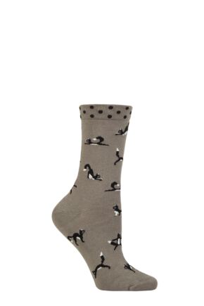 Ladies 1 Pair Thought Bamboo and Organic Cotton Yoga Cats Socks Pea Green 4-7 Ladies