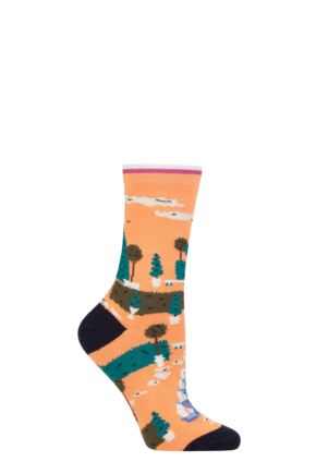 Ladies 1 Pair Thought Organic Cotton Garden Socks Orange 4-7 Ladies