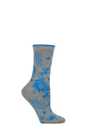 Ladies 1 Pair Thought Bamboo and Organic Cotton Floral Socks Grey 4-7 Ladies