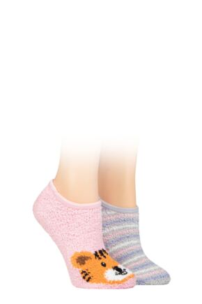 Ladies 2 Pair SOCKSHOP Wildfeet Animal and Patterned Cosy Slipper Socks with Grip