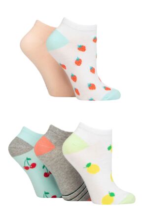 Ladies 5 Pair SOCKSHOP Wildfeet Patterned Cotton Trainer Socks