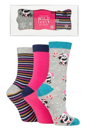 Ladies 3 Pair SOCKSHOP Wildfeet Christmas Flat Gift Boxed Socks