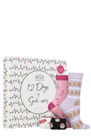 Ladies 12 Pair SOCKSHOP Wildfeet 12 Days of Sock-mas Christmas Lights Light Up Christmas Advent Calendar