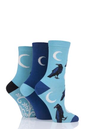 Ladies 3 Pair SOCKSHOP Wild Feet Raven Cotton Socks