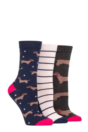 Ladies 3 Pair SOCKSHOP Wildfeet Cotton Novelty Patterned Socks