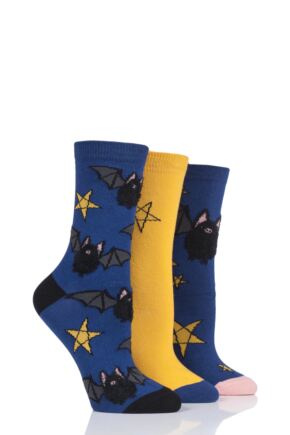 Ladies 3 Pair SockShop Wild Feet Bats Cotton Socks