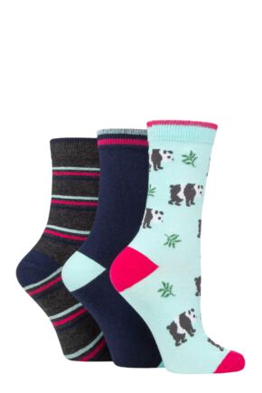 Ladies 3 Pair SOCKSHOP Wildfeet Cotton Novelty Patterned Socks Panda 4-8 Ladies