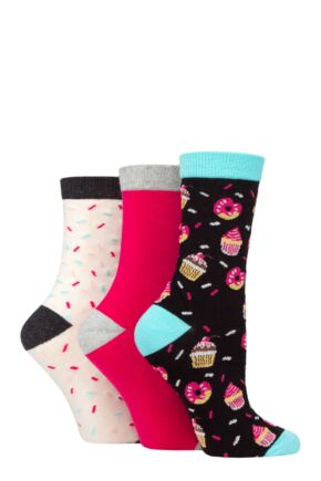 Ladies 3 Pair SOCKSHOP Wild Feet Cotton Novelty Patterned Socks