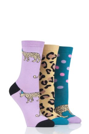 Ladies 3 Pair SockShop Wild Feet Novelty Cotton Socks