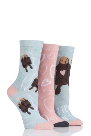 Ladies 3 Pair SockShop Wild Feet Otter-ly In Love Cotton Socks