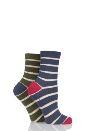 Ladies 2 Pair SOCKSHOP Fashion Collection Quilted Mesh Stripe Socks