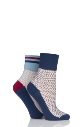 Ladies 2 Pair SOCKSHOP Fashion Collection Fishnet Mesh Socks