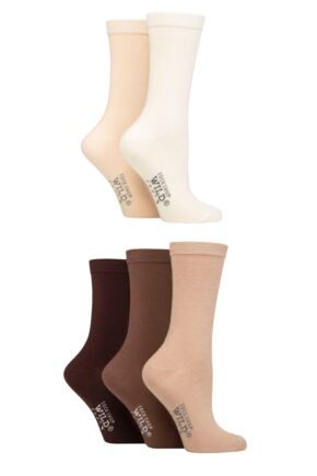 Ladies 5 Pair SOCKSHOP Wildfeet Plain Cotton Crew Socks