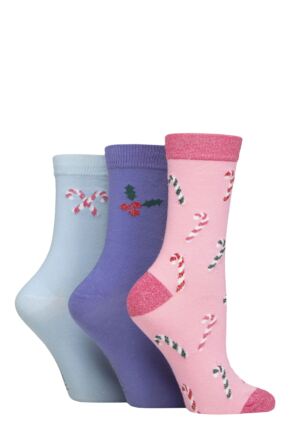 Ladies 3 Pair SOCKSHOP Wildfeet Cotton Christmas Gift Socks