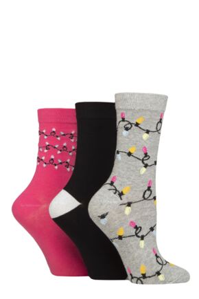 Ladies 3 Pair SOCKSHOP Wildfeet Cotton Christmas Gift Socks